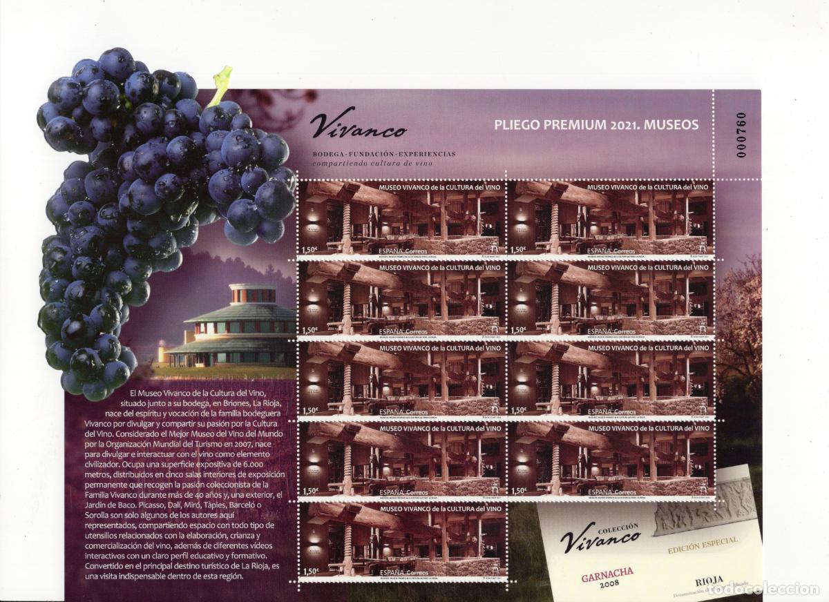 Briefmarken: PP103 Sellos Espa&ntilde;a bonito pliego premium a&ntilde;o 2021 Museo Vivanco de la cultura del vino de la Rioja