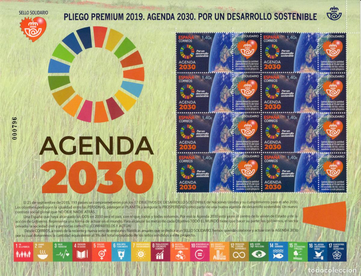 Briefmarken: PP81 Sellos Espa&ntilde;a bonito pliego premium a&ntilde;o 2019 Agenda 2030
