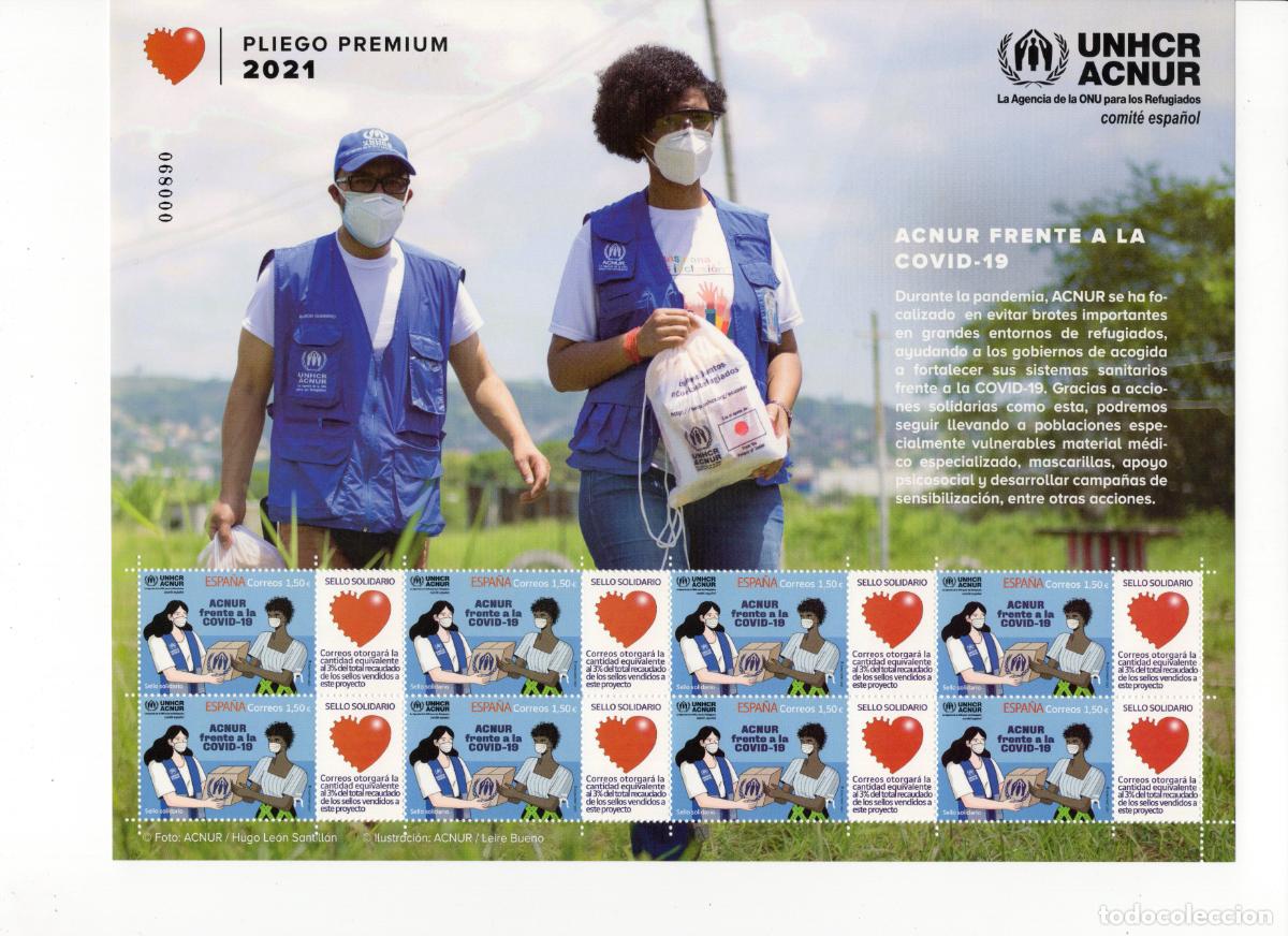 Briefmarken: PP108 Sellos Espa&ntilde;a bonito pliego premium a&ntilde;o 2021 Sello solidario ACNUR frente a la covid-19