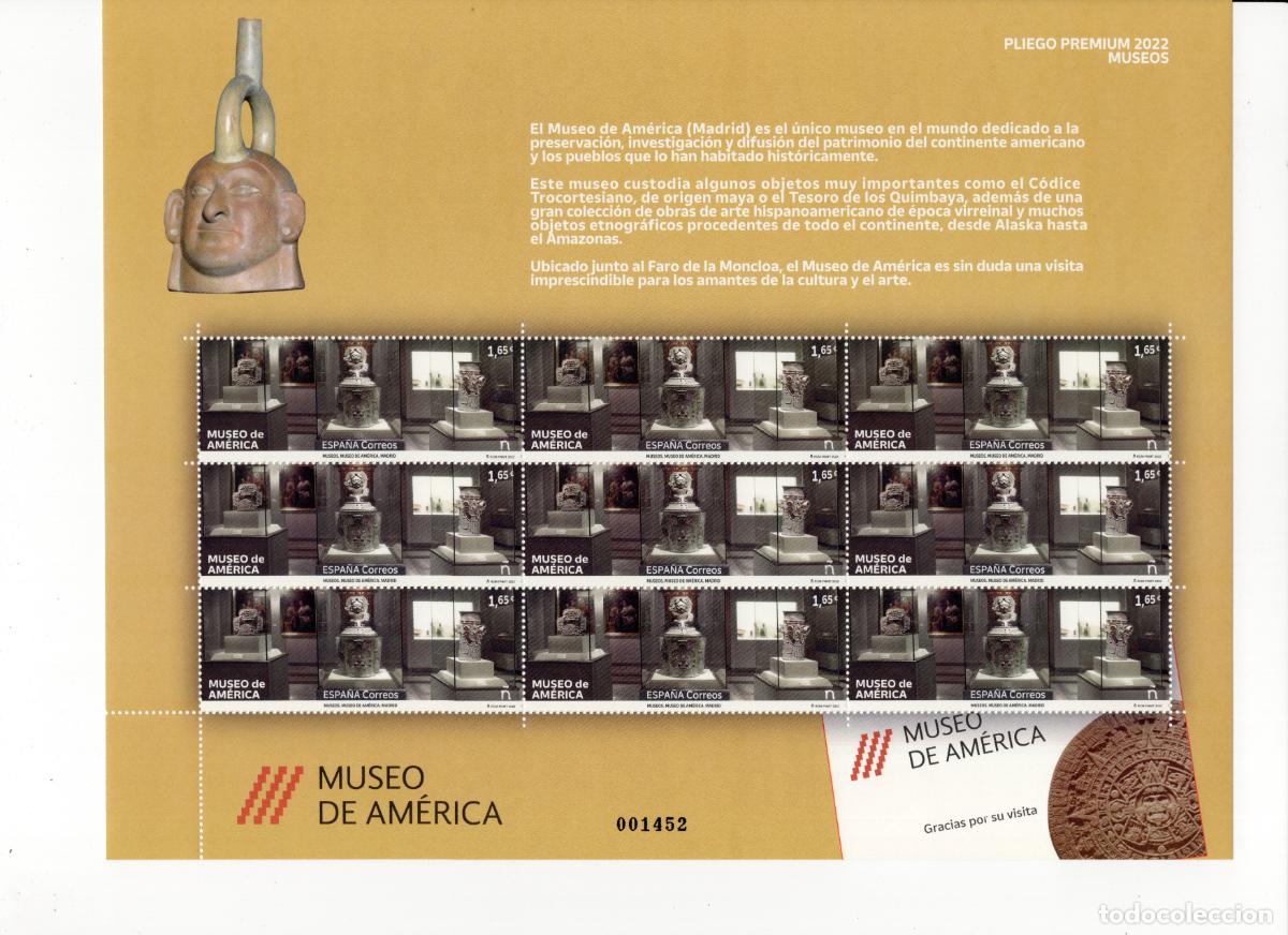 Briefmarken: PP116 Sellos Espa&ntilde;a bonito pliego premium a&ntilde;o 2022 Museo de America Madrid