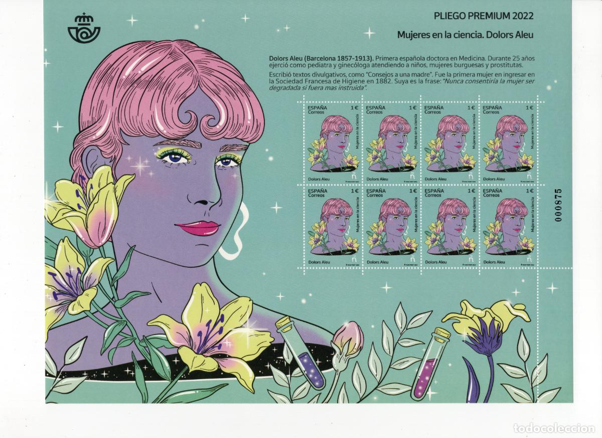 Briefmarken: PP124 Sellos Espa&ntilde;a bonito pliego premium a&ntilde;o 2022 Mujeres en la ciencia Dolors Aleu i Riera