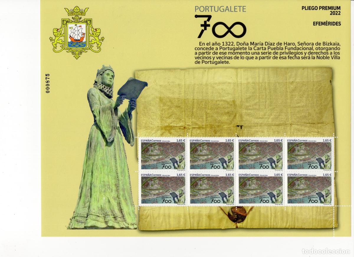 Briefmarken: PP121 Sellos Espa&ntilde;a bonito pliego premium a&ntilde;o 2022 700 A&ntilde;os fundacion de Portugalete
