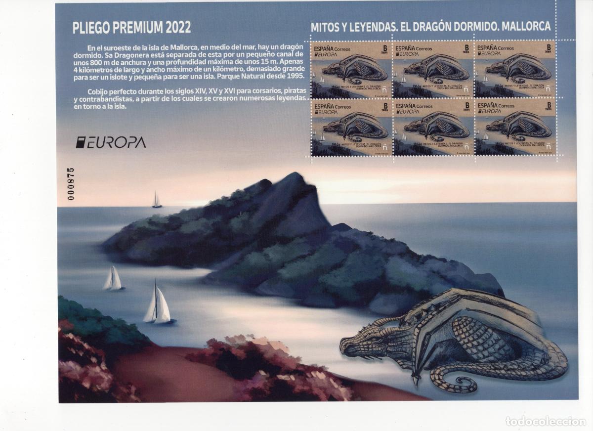 Briefmarken: PP122 Sellos Espa&ntilde;a bonito pliego premium a&ntilde;o 2022 Mitos y leyendas El dragon dormido Mallorca