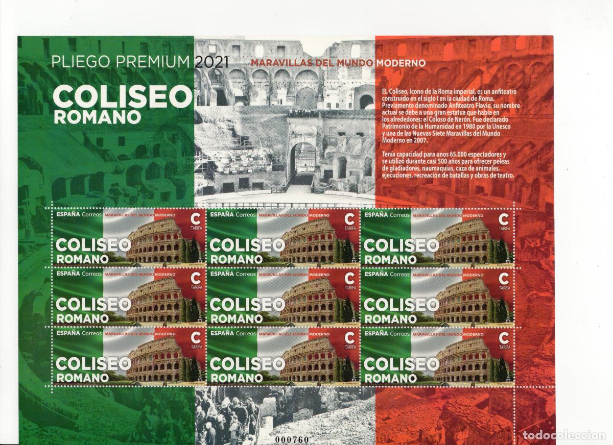 Selos: PP100 Sellos Espa&ntilde;a bonito pliego premium a&ntilde;o 2021 Maravillas del mundo Coliseo romano