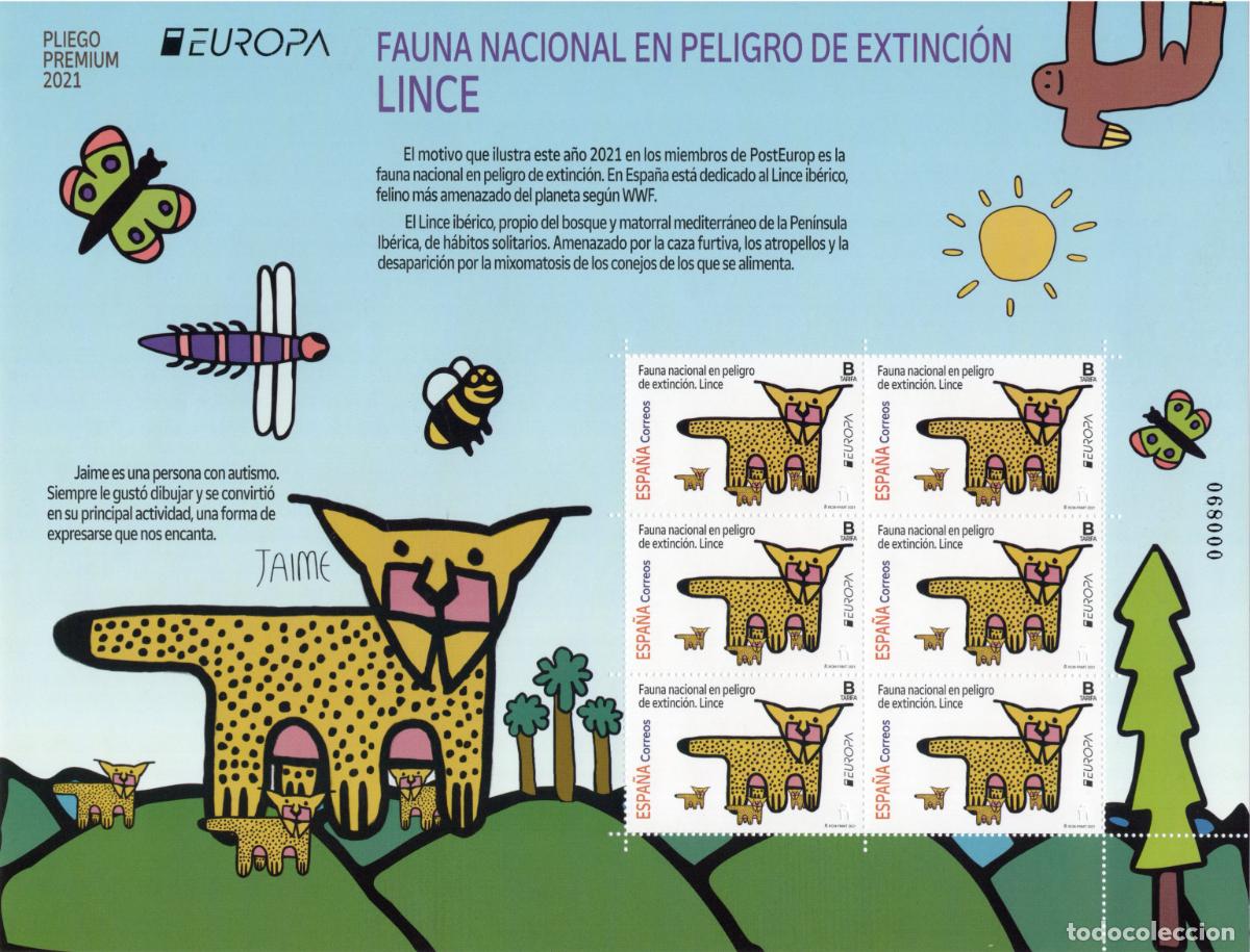 Selos: PP106 Sellos Espa&ntilde;a bonito pliego premium a&ntilde;o 2021 Fauna nacional en peligro de extincion Lince