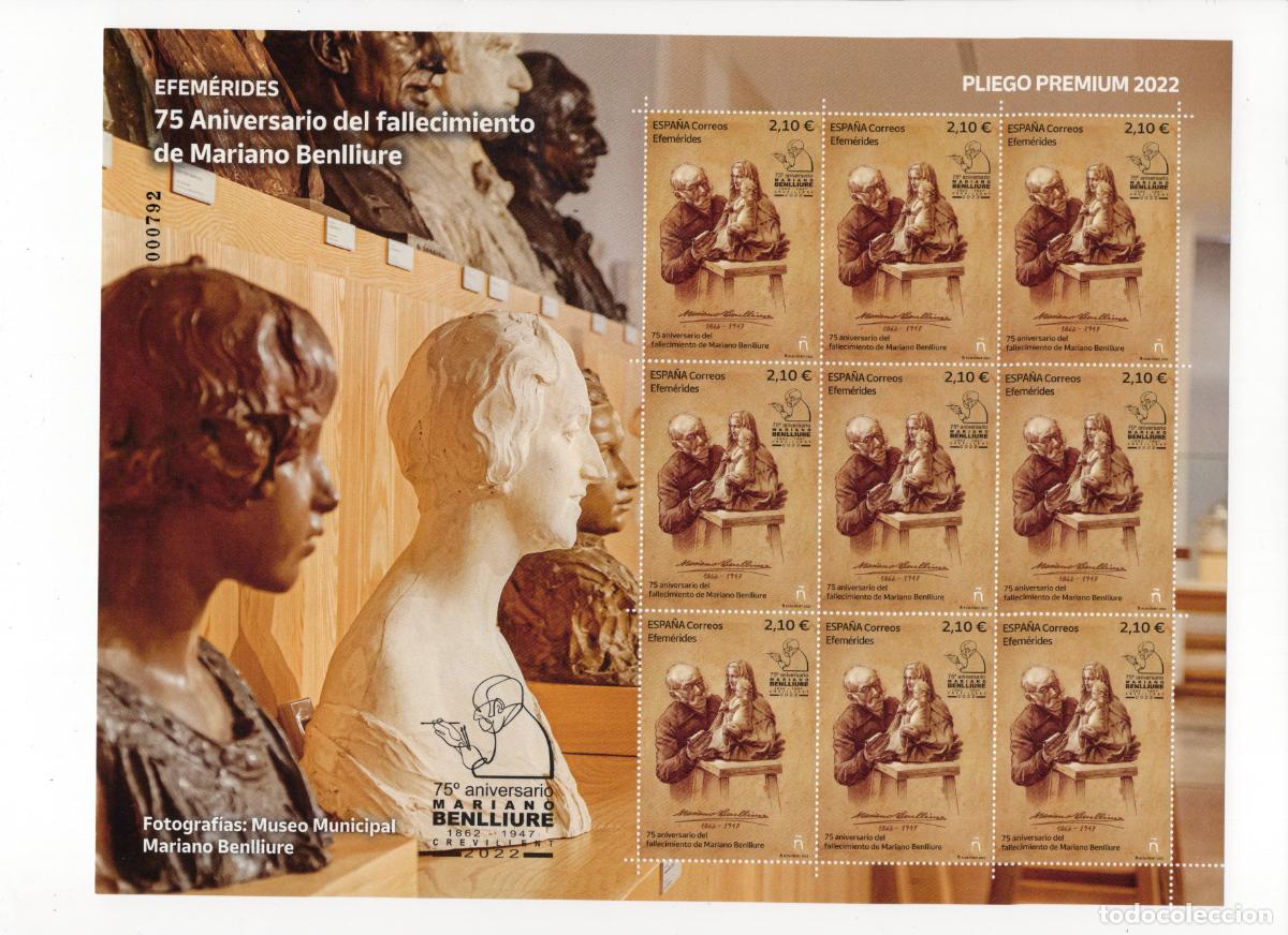 Briefmarken: PP131 Sellos Espa&ntilde;a bonito pliego premium a&ntilde;o 2022 75 aniversario fallecimiento de Mariano Benlliur