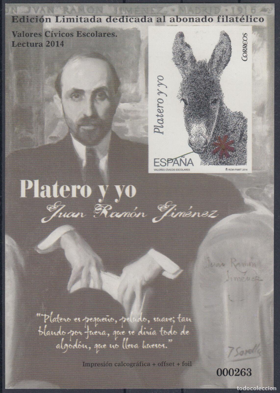 Stamps: Sellos Espa&ntilde;a a&ntilde;o 2014 prueba calcografica Platero y yo