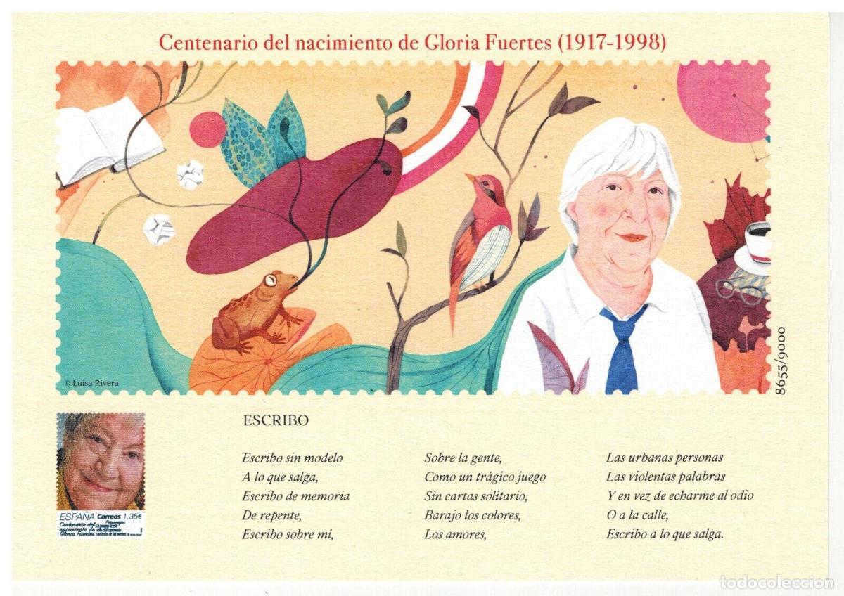 Stamps: Sellos Espa&ntilde;a a&ntilde;o 2018 prueba calcografica Gloria Fuertes