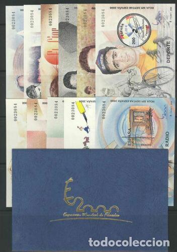 Briefmarken: Sellos Espa&ntilde;a a&ntilde;o 2000 hojitas sin dentar Expo Mundial de filatelia en carpetilla