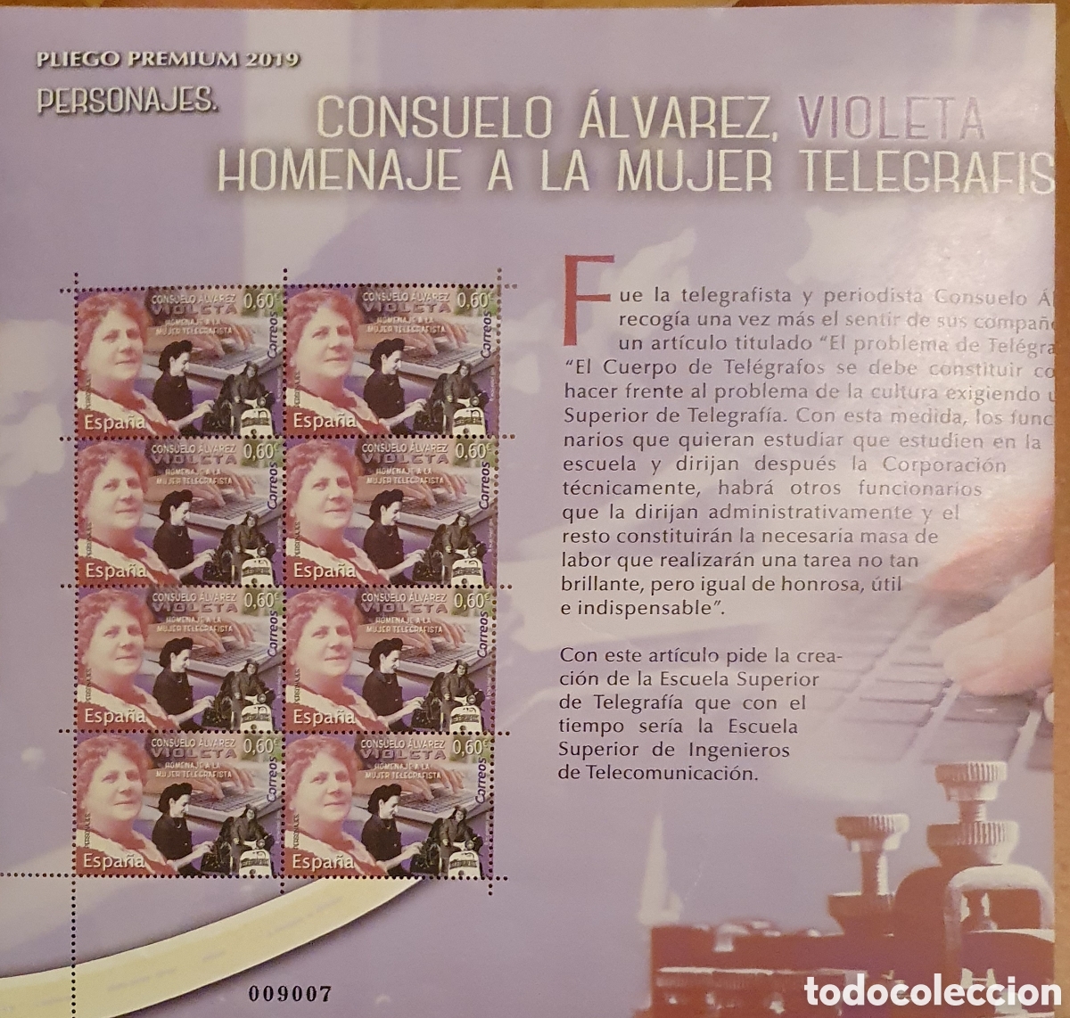 Briefmarken: Pliego Premium 74. 2018. Consuelo &Aacute;lvarez. Error en el recortado. No aparece todo el texto