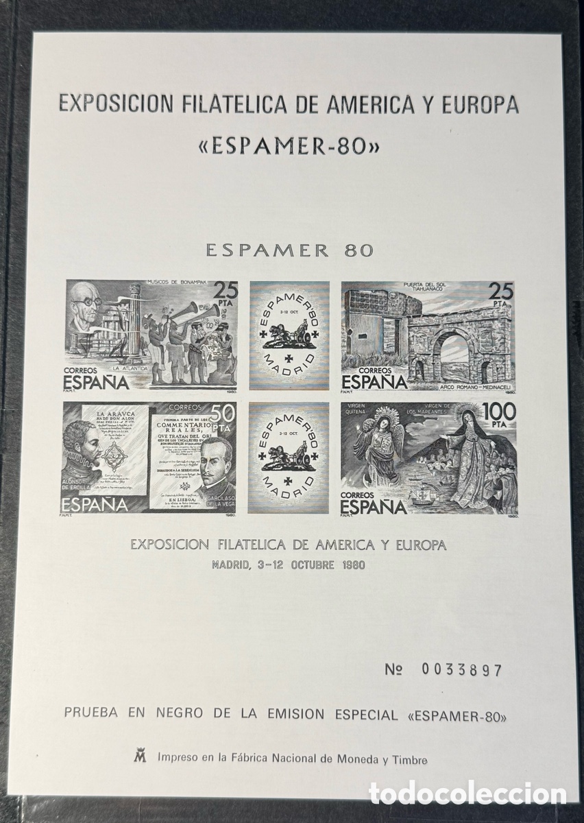 Sellos: Espa&ntilde;a. 1980. Juan Carlos I. Prueba oficial. Espamer 80. Edifil 3. Nuevo sin goma.