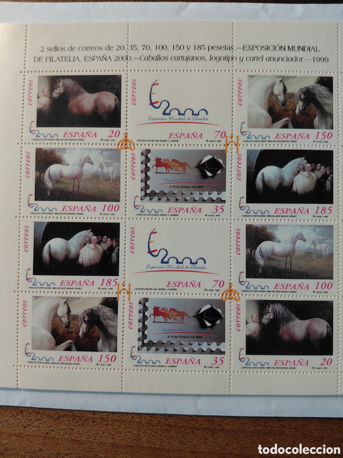 Sellos: Pliego 12 sellos Caballos cartujanos 1999