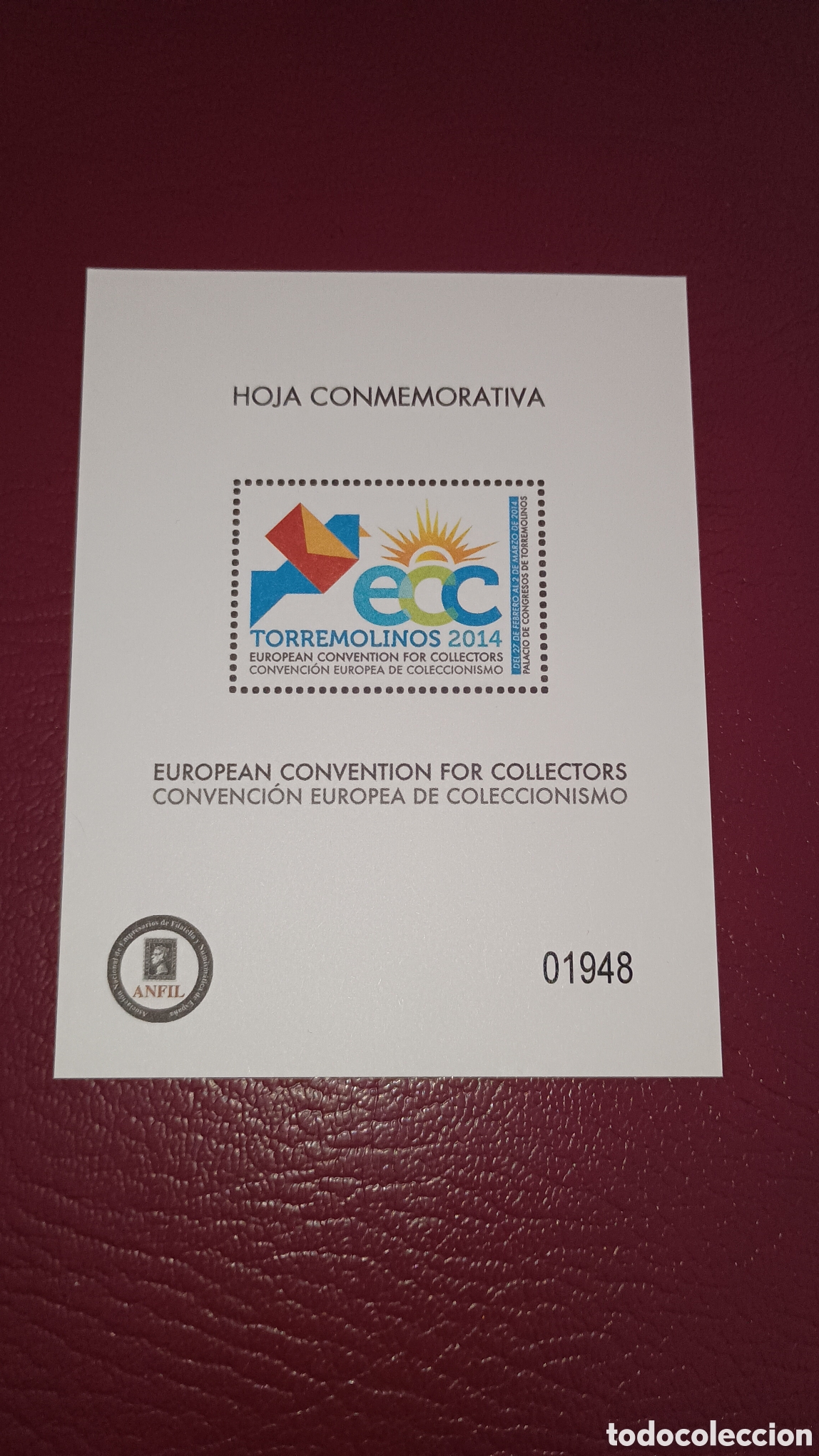 Sellos: ESPA&Ntilde;A 2014 - CONVENCI&Oacute;N EUROPEA DE COLECCIONISMO ECC TORREMOLINOS - HOJA RECUERDO