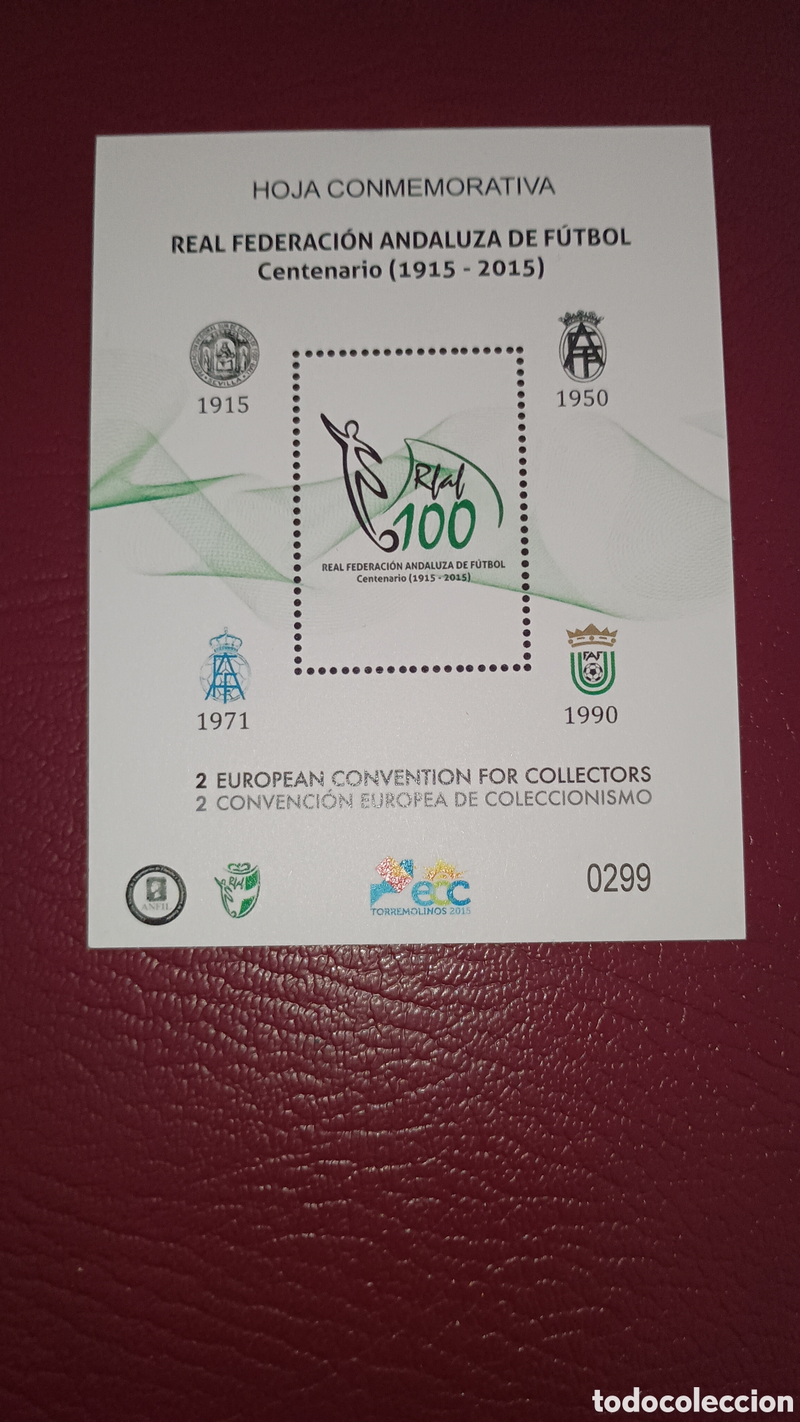 Sellos: ESPA&Ntilde;A 2015 - REAL FEDERACI&Oacute;N ANDALUZA DE F&Uacute;TBOL ECC TORREMOLINOS - HOJA RECUERDO
