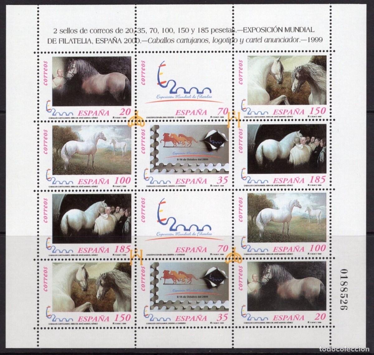 Selos: Sellos Espa&ntilde;a A&ntilde;o 1999 minipliego n&ordm;67 Expo Espa&ntilde;a 2000 caballos cartujanos valor catalogo 44&euro;