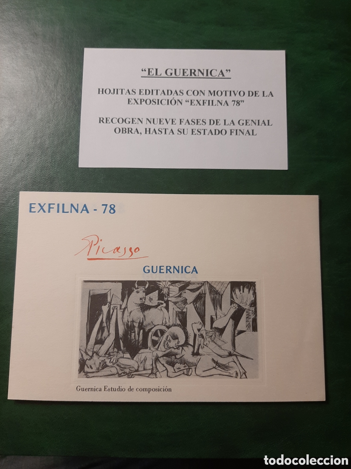 Sellos: &rdquo;El Guernica de Picasso&rdquo;. Hojas bloque emitidas en &rdquo;Exfilna 78&rdquo;.
