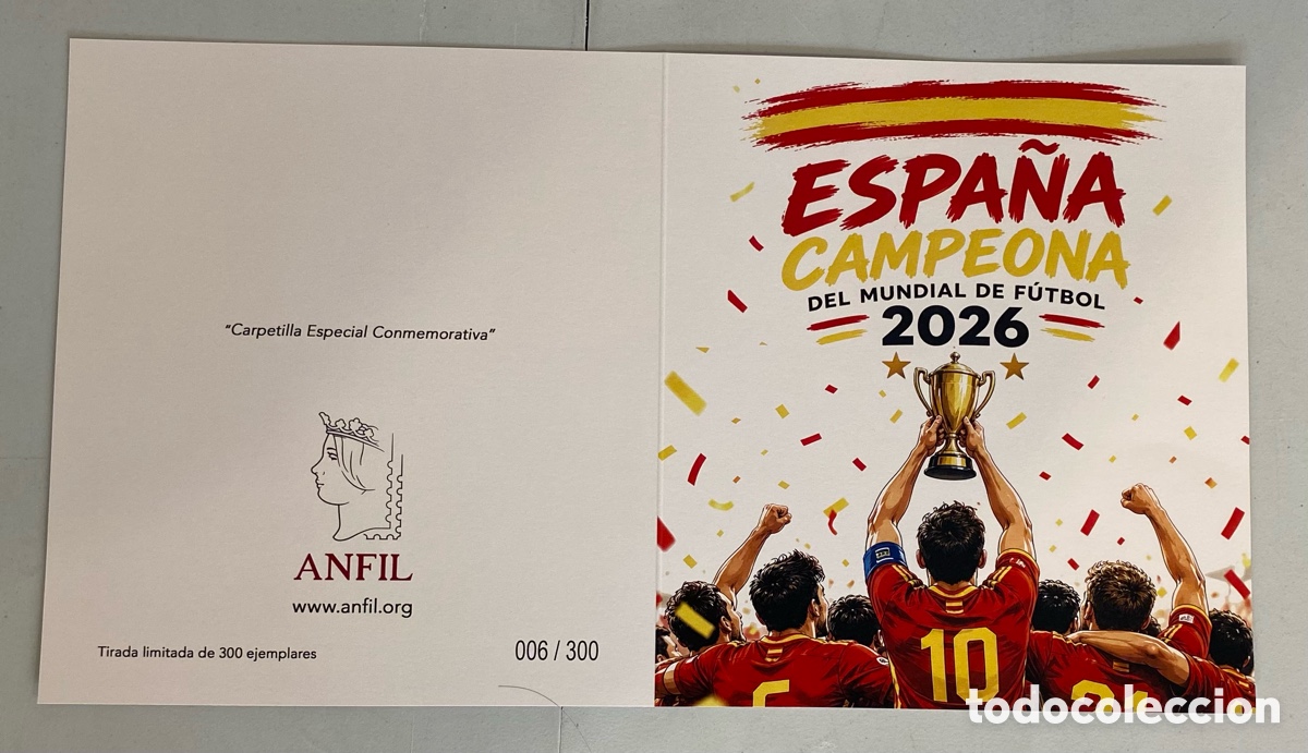 Sellos: Carpeta conmemorativa Espa&ntilde;a campeona del mundo de f&uacute;tbol 2027