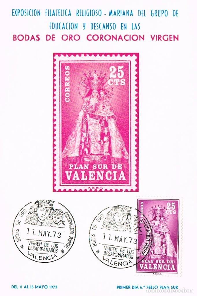 1973, BODAS DE ORO CORONACION VIRGEN DE LOS DESAMPARADOS (VALENCIA) TARJETA MAXIMA DE 11-5-1973 (Sellos - Temáticas - Religión)