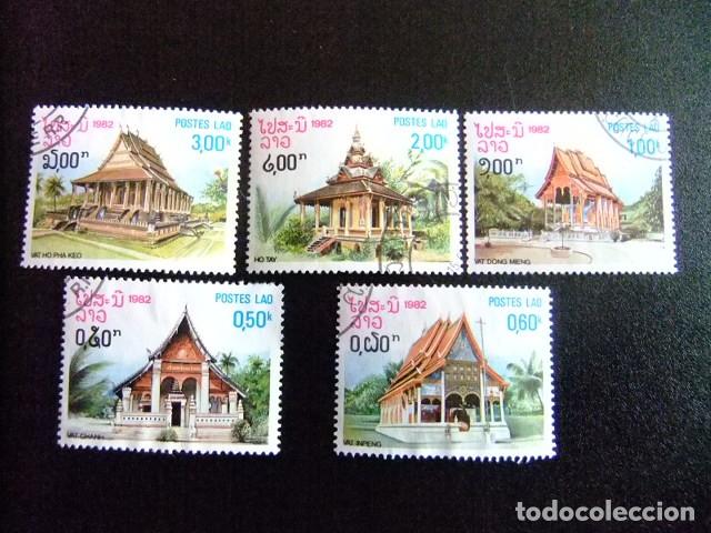 Sellos: LAOS 1982 PAGODES YVERT 418 / 422 FU - Foto 1