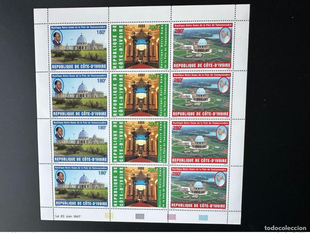 Sellos: Costa de Marfil 1997 Mi. 1174 - 1176 Iglesia Yamoussoukro Papa Juan Pablo II