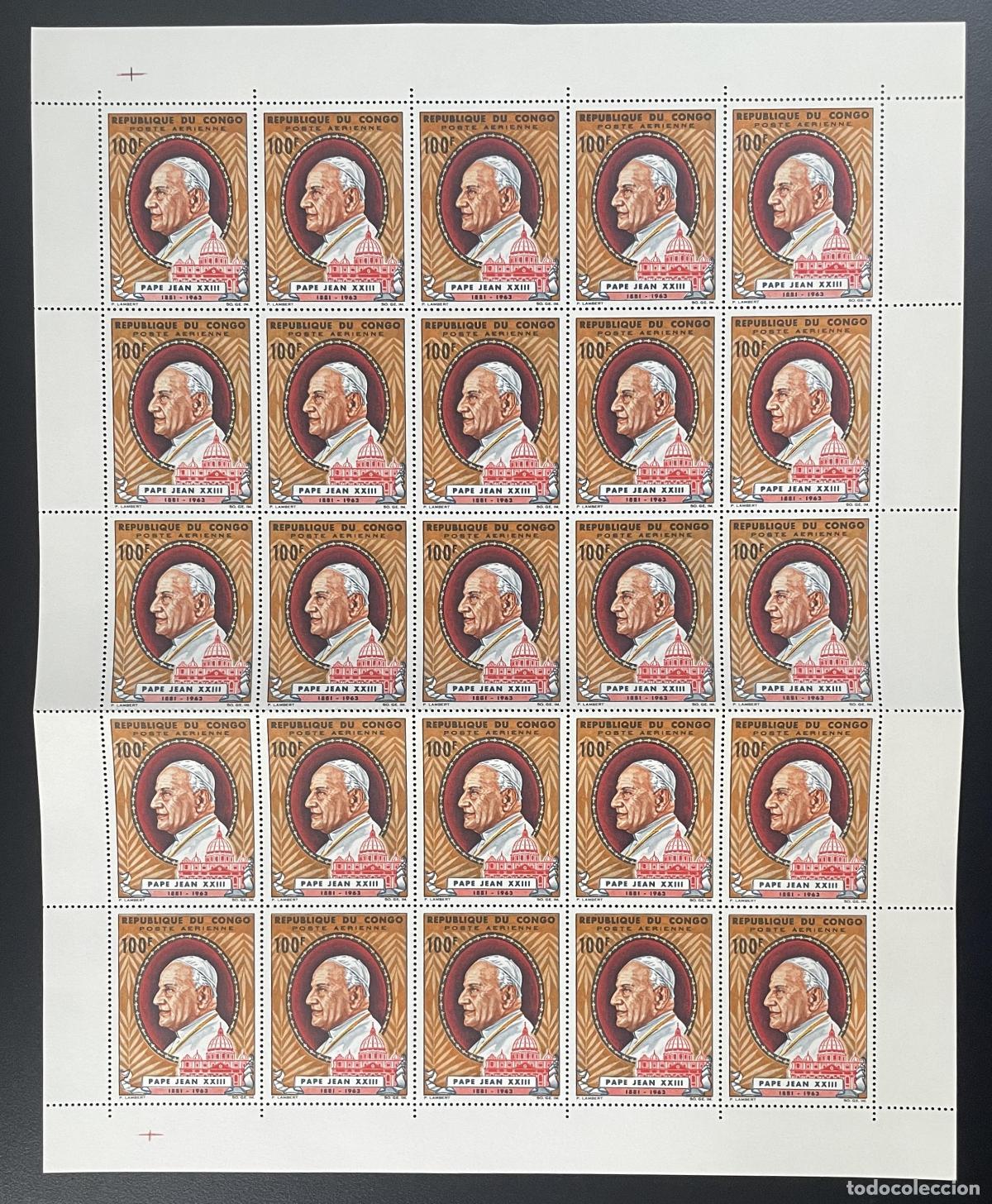 Sellos: Congo 1965 YT PA 29 tabl&oacute;n Papa Juan XXIII Vaticano Religi&oacute;n cat&oacute;lica