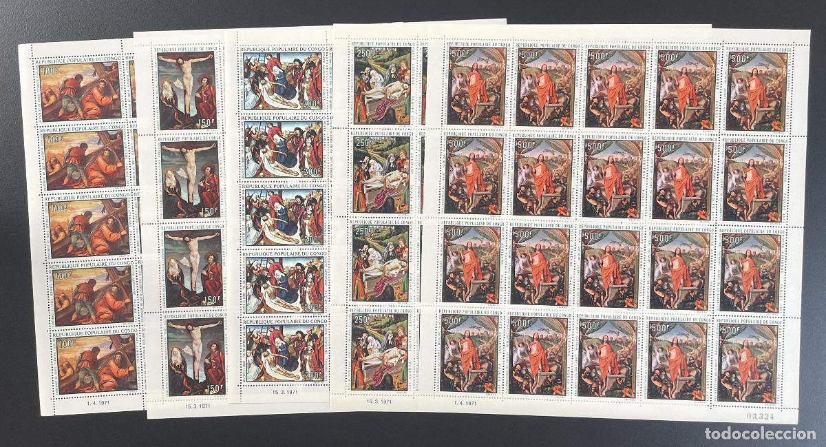 Sellos: Congo 1971 YT PA 112-116 tabl&oacute;n Pascua religi&oacute;n arte pintura Cristo