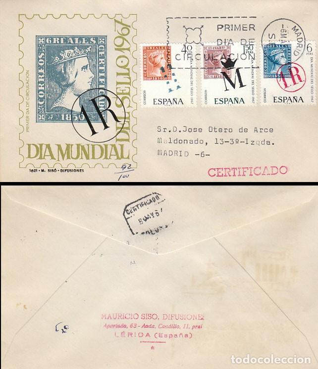 Sellos: EDIFIL 1798/800, DIA DEL SELLO 1967, PRIMER DIA DE 6-5-1967 EN SOBRE DE SISO CIRCULADO