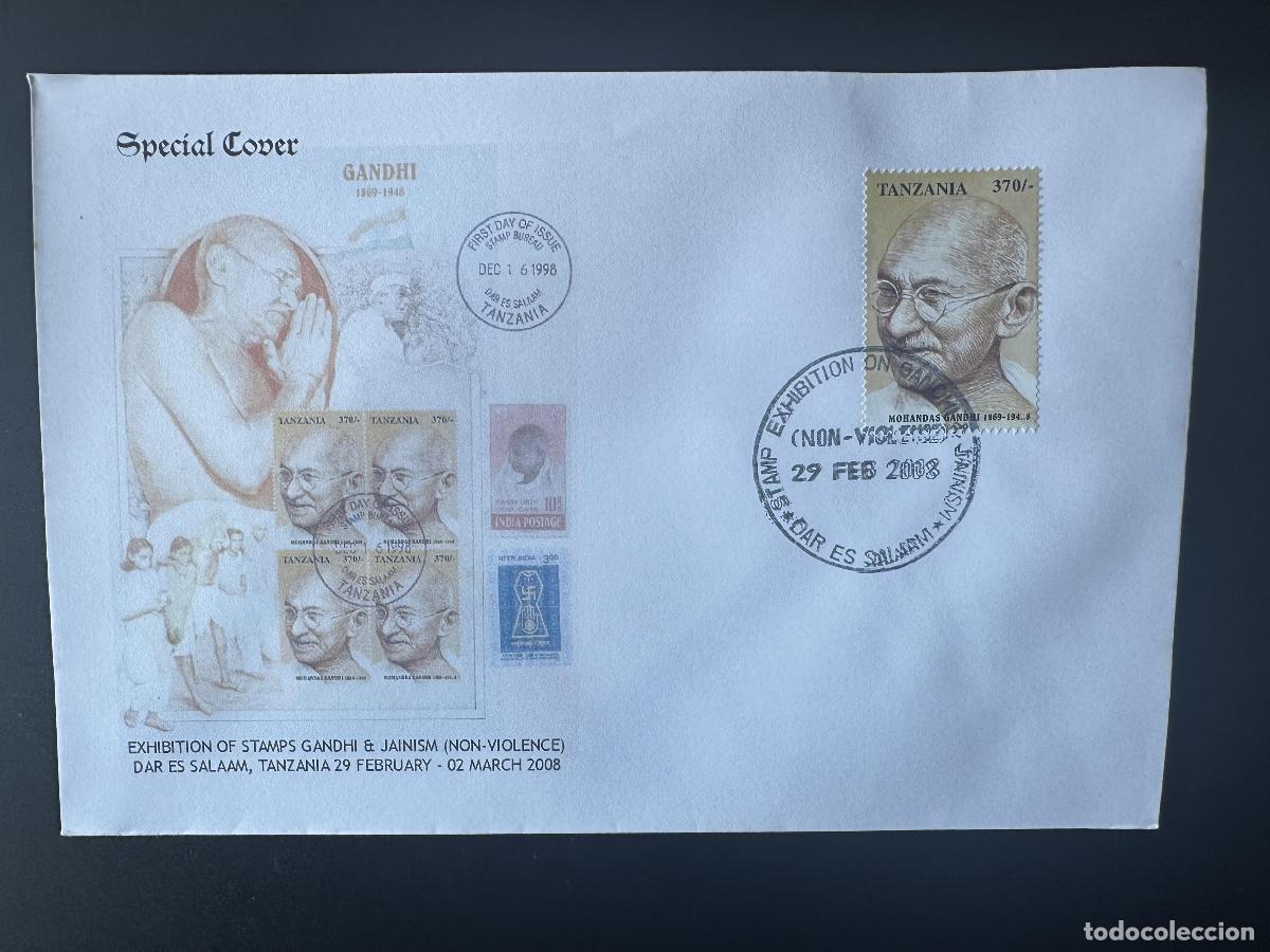 Sellos: Tanzania 1998 Mi. 3125 FDC Exhibici&oacute;n Especial 2008 Portada Mohandas Mahatma Gandhi