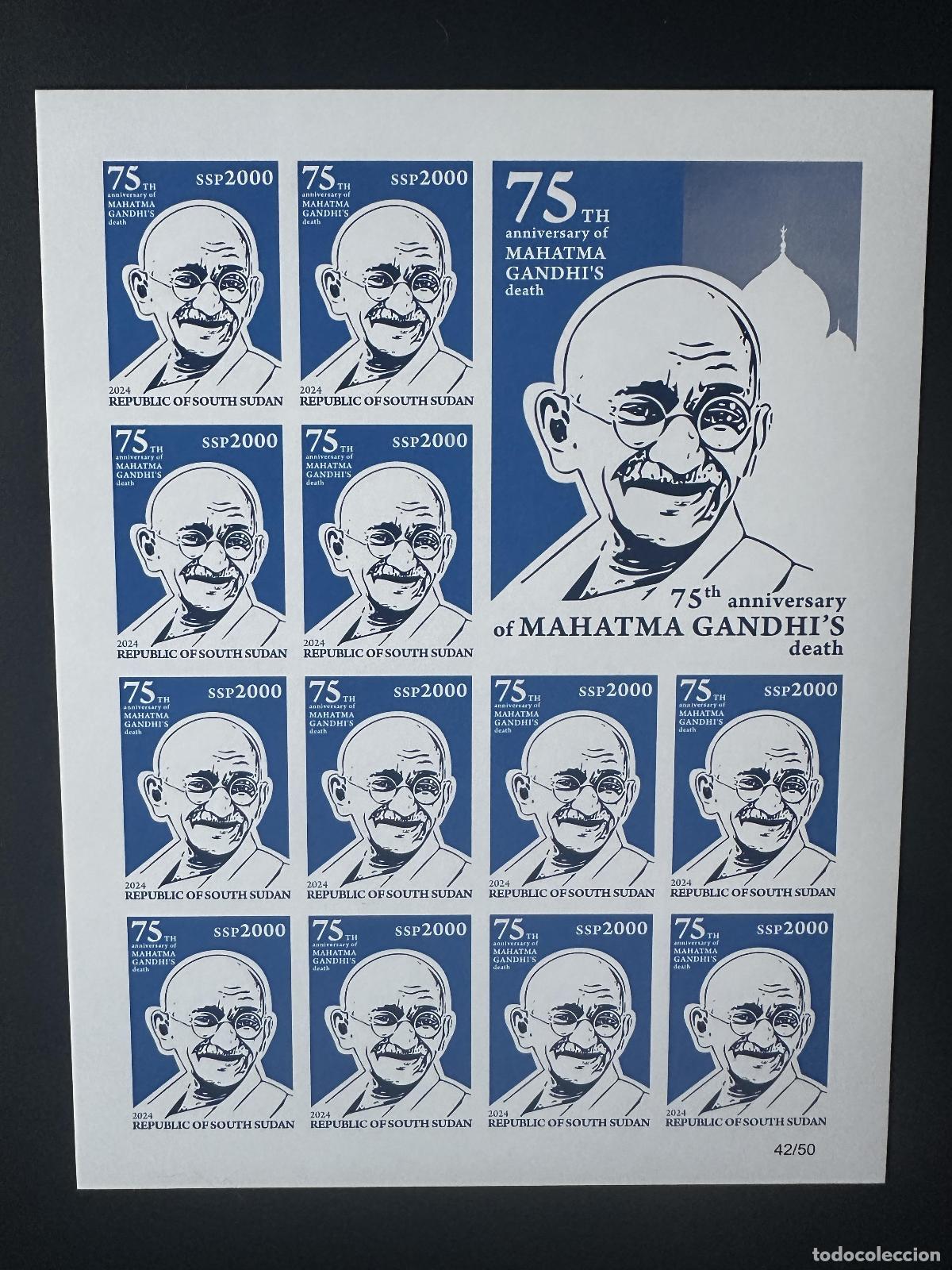 Sellos: Sud&aacute;n del Sur 2024 Mi. 33 ND Mohandas Mahatma Gandhi India 2000 SSP sheet