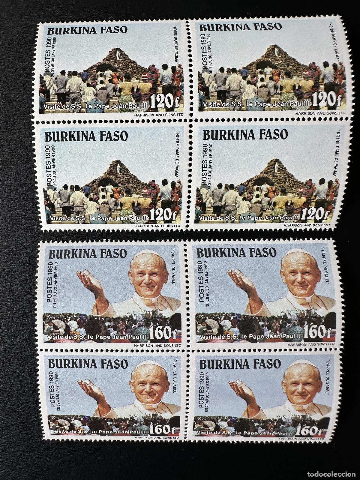 Sellos: Burkina Faso 1990 Mi. 1222 - 1223 bloque 4 Visita S.S. Papa Juan Pablo II
