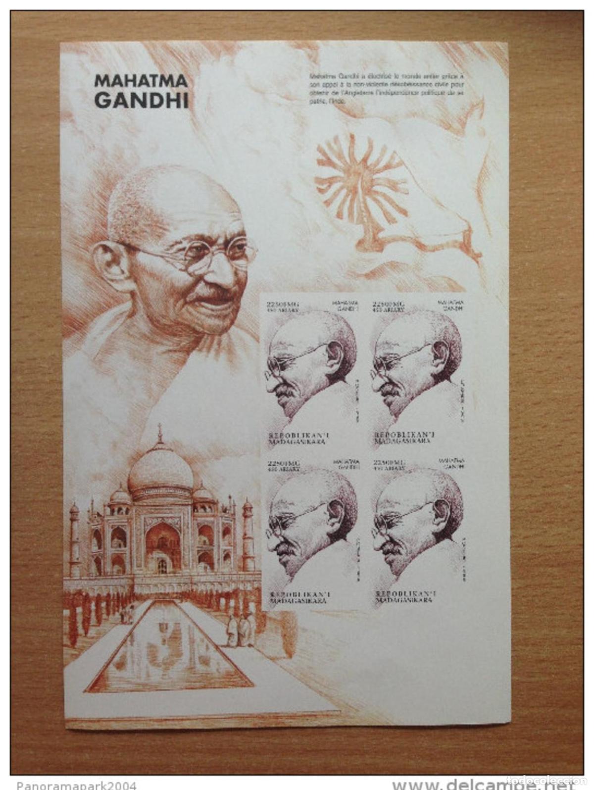 Sellos: Madagascar 1999 IMPERF ND block Mahatma Gandhi India NobelPaix **