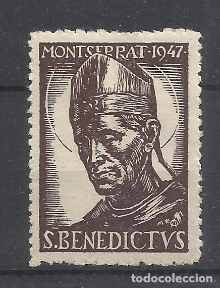 Sellos: montserrat 1947 SAN BENEDICTUS IMPRENTA Oliva de Vilanova 25 cts nuevo*