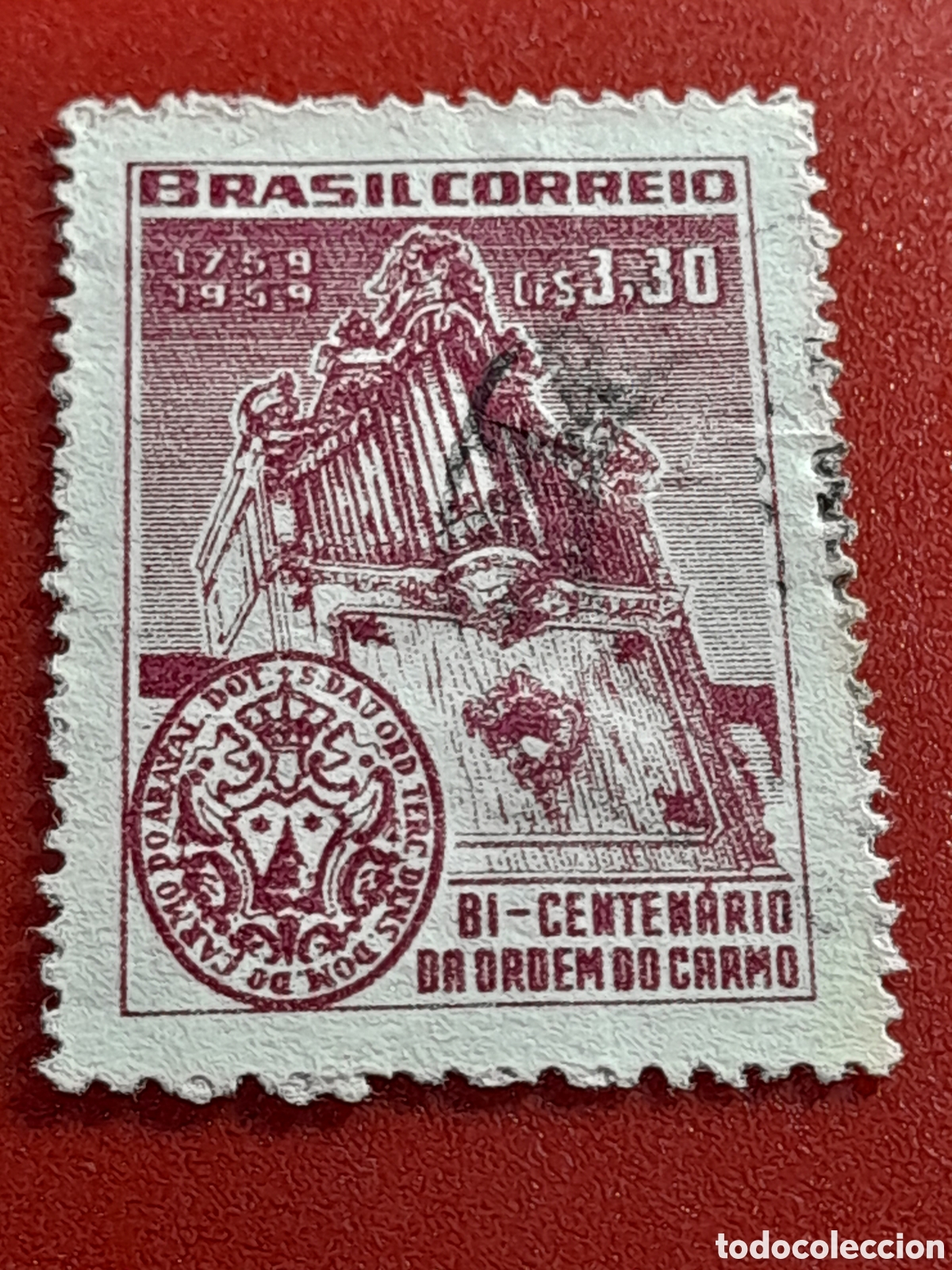 Sellos: Sello Brasil mtdo/udo 1959. 200Aniv orden Carmelitas. Religi&oacute;n. Monjas. Historia. &Oacute;rgano. M&uacute;sica.