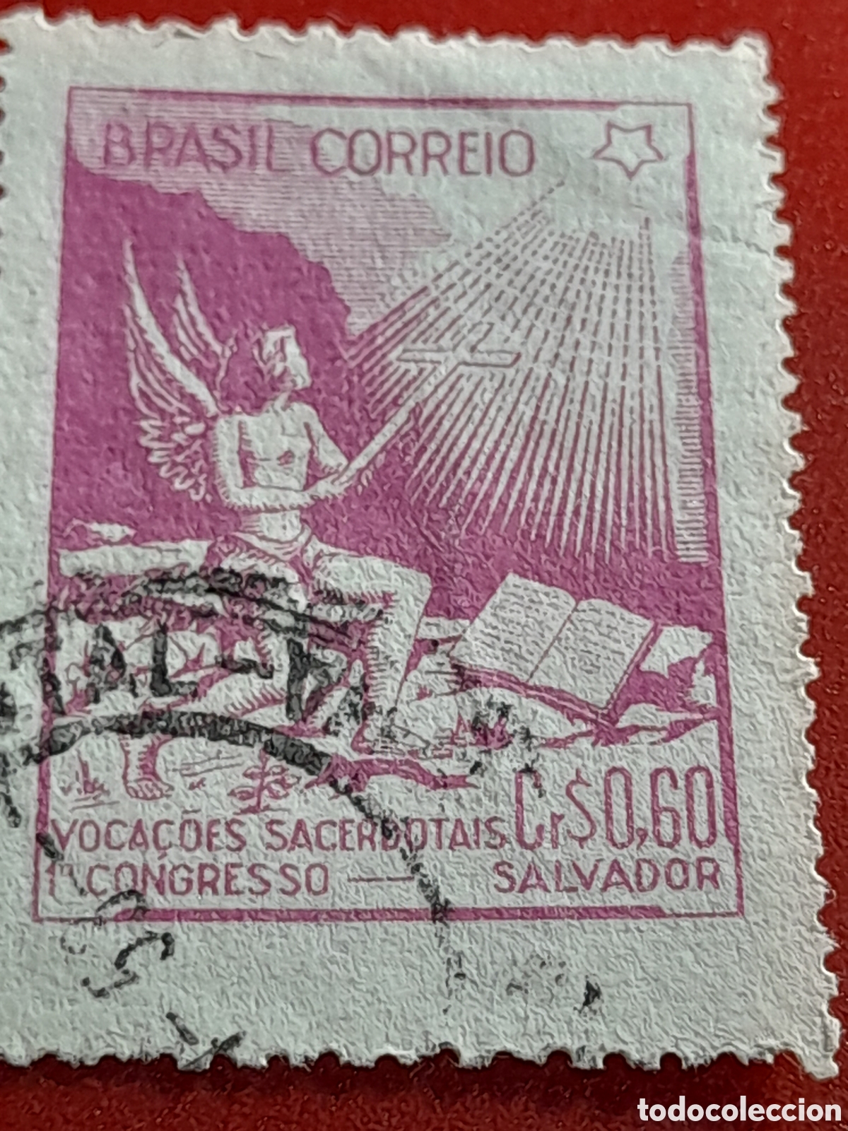 Sellos: Sello Brasil mtdo/udo/sd 1949. 1er congreso vocaciones sacerdptales. Religi&oacute;n. Clero. &Aacute;ngel.luz