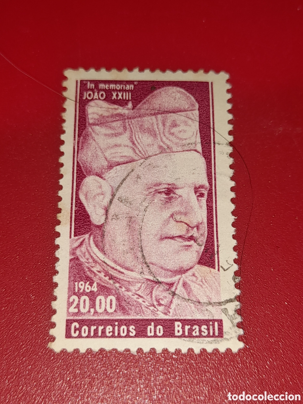 Sellos: Sello Brasil mtdo/udo 1964. 1Aniv muerte Pap&aacute; Juan XXIII. Religi&oacute;n. Creencias.