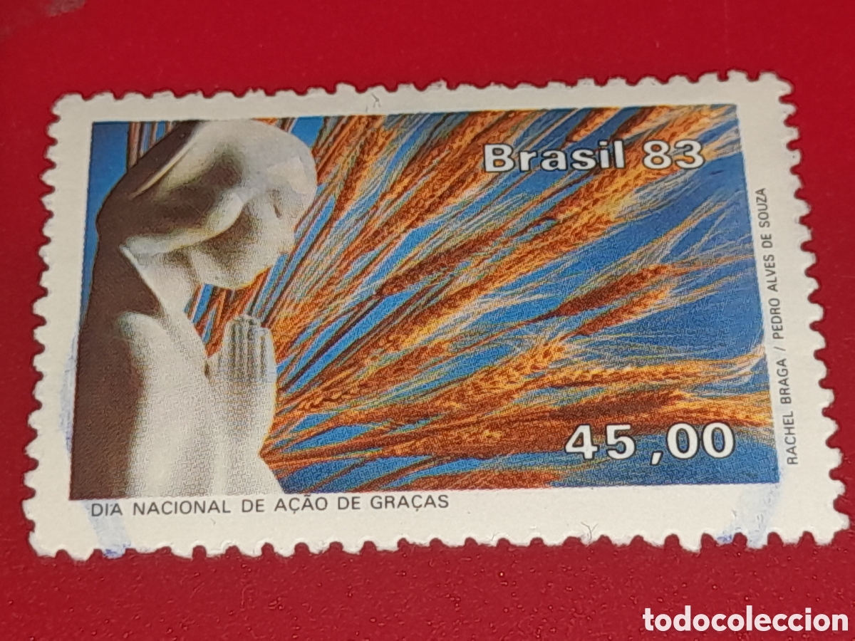 Sellos: Sello Brasil nuevo 1983. D&iacute;a acci&oacute;n de gracias. Religi&oacute;n. Cereales. Flora. Trigo Virgen. Escultura.