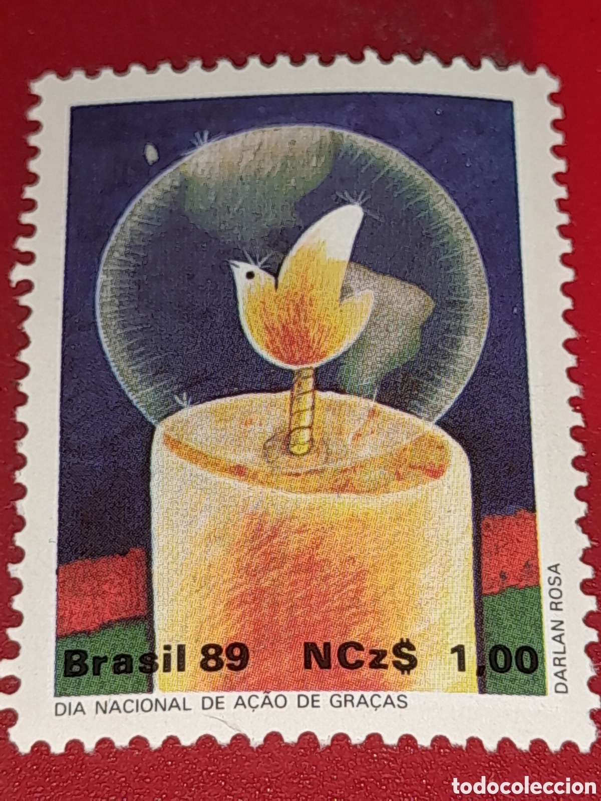 Sellos: Sello Brasil nuevo 1989. D&iacute;a acci&oacute;n de gracias. Religi&oacute;n. Creencias. Constumbres. Aves. Pajaro