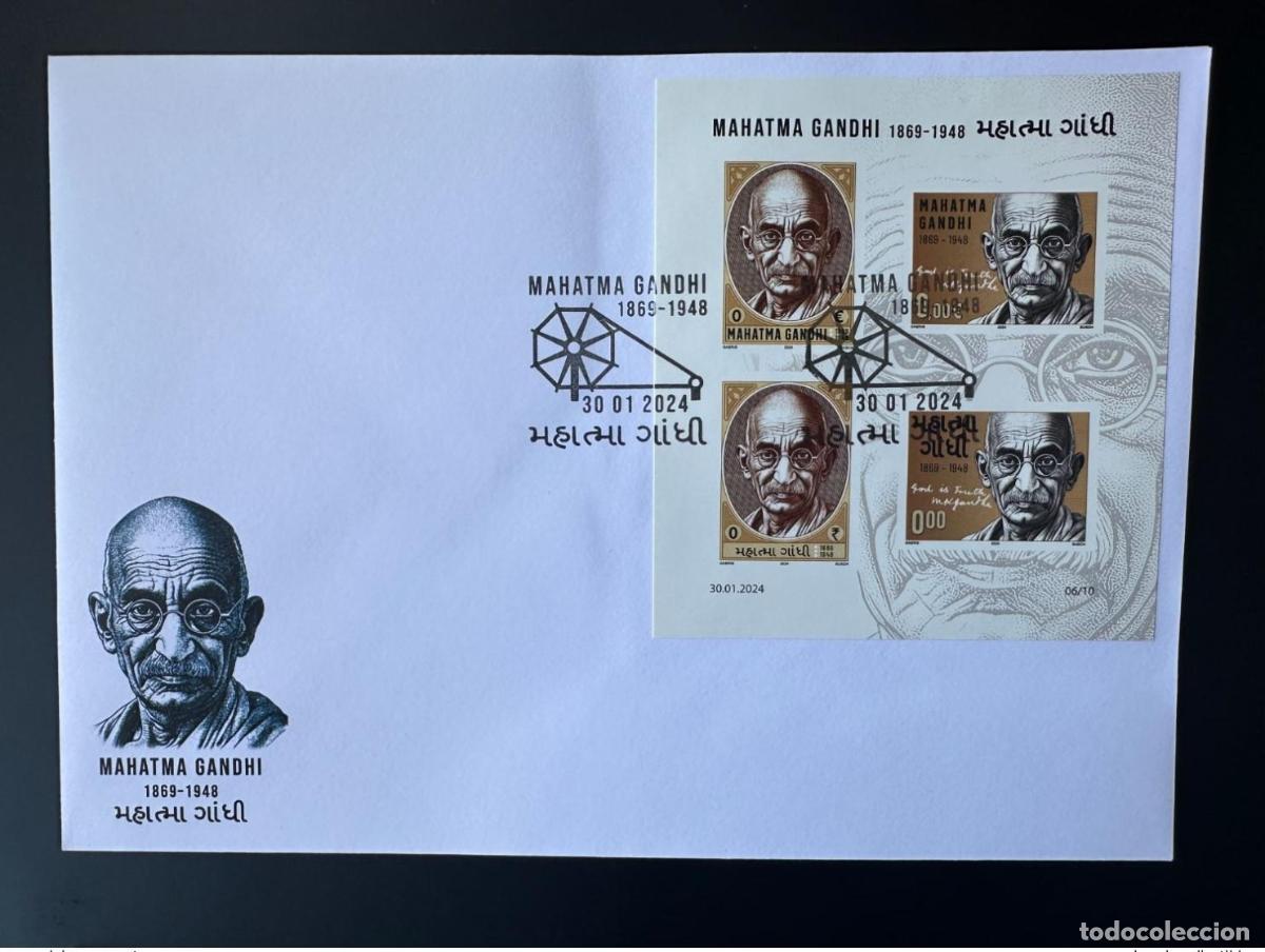 Sellos: 0 &euro;/0 &euro;2024 Ficha colectiva FDC IMPERF &laquo;Mohandas Mahatma Gandhi&raquo; Gabris