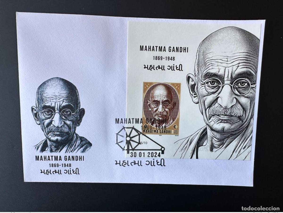Sellos: 0&euro; 2024 L&aacute;mina de recuerdo FDC IMPERF &laquo;Mohandas Mahatma Gandhi&raquo; Gabris tipo I
