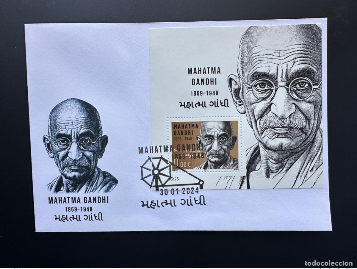 Sellos: 0 2024&euro; - L&aacute;mina de recuerdo FDC &laquo;Mohandas Mahatma Gandhi&raquo; Matej Gabris tipo II