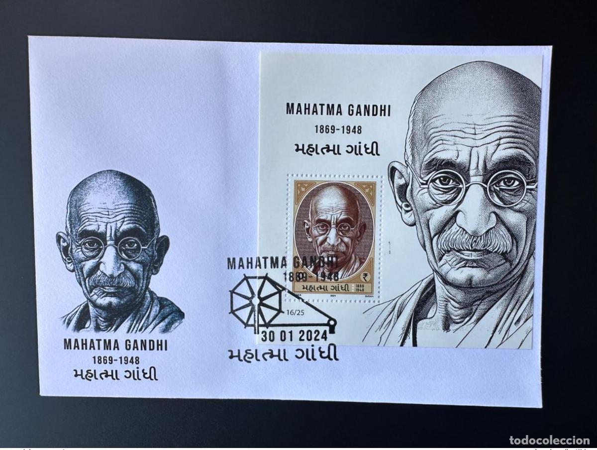 Sellos: 0&euro; 2024 - L&aacute;mina de recuerdo la FDC &laquo;Mohandas Mahatma Gandhi&raquo; Matej Gabris tipo I