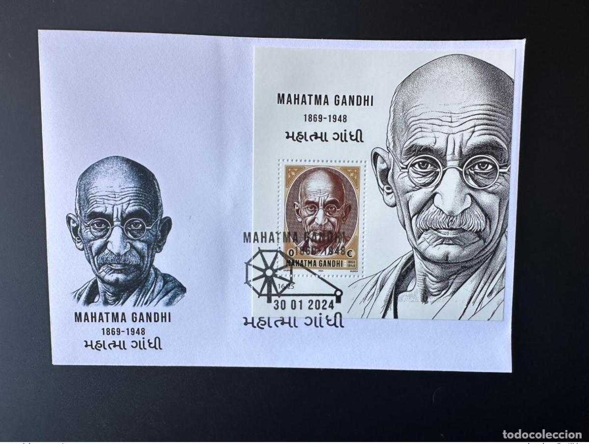 Sellos: 0 2024&euro; - L&aacute;mina de recuerdo FDC &laquo;Mohandas Mahatma Gandhi&raquo; Matej Gabris tipo I
