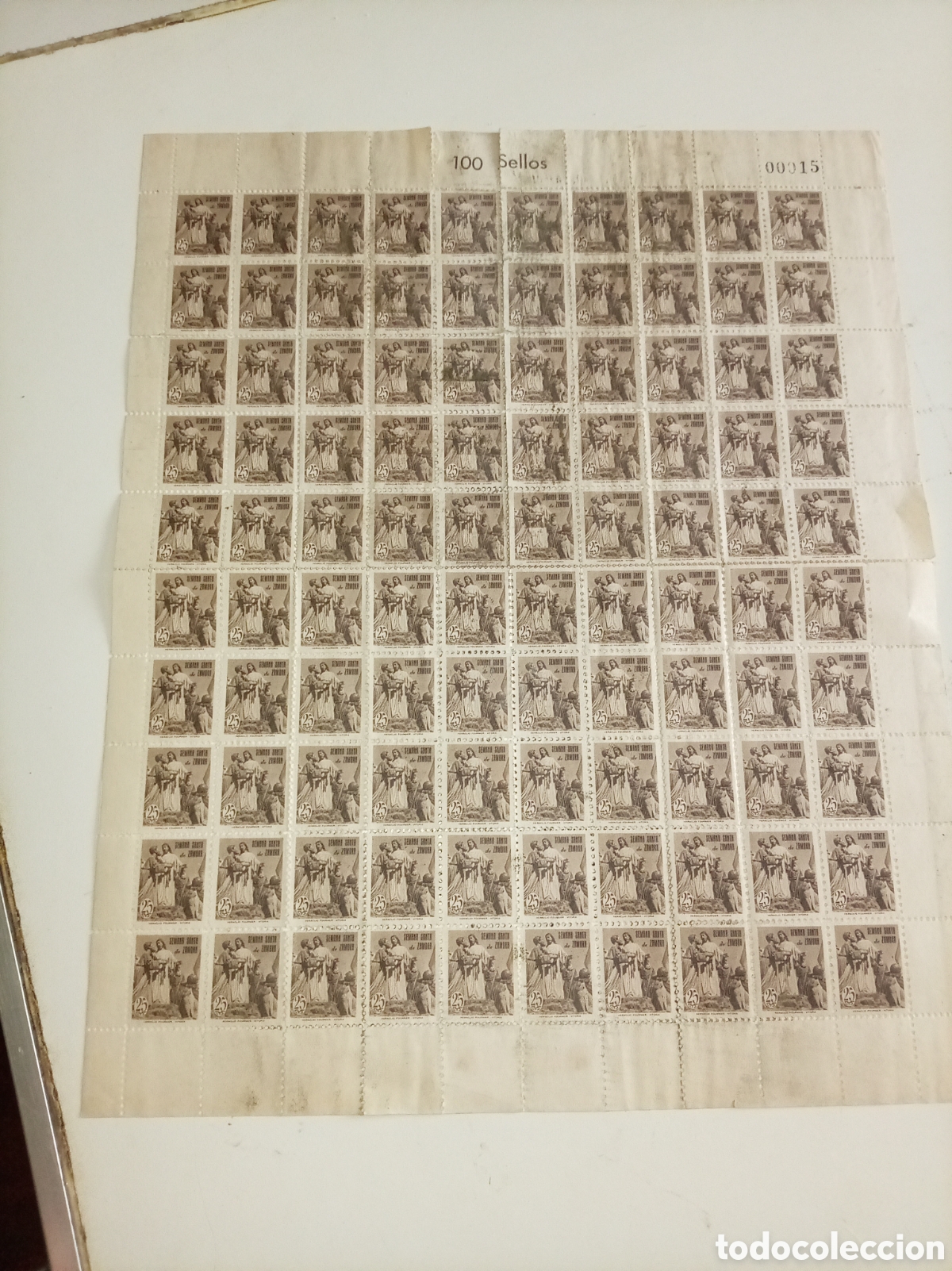 Sellos: Pliego Completo 100 Vi&ntilde;etas Semana Santa de Zamora - El Prendimiento - A&ntilde;os 40 MNH