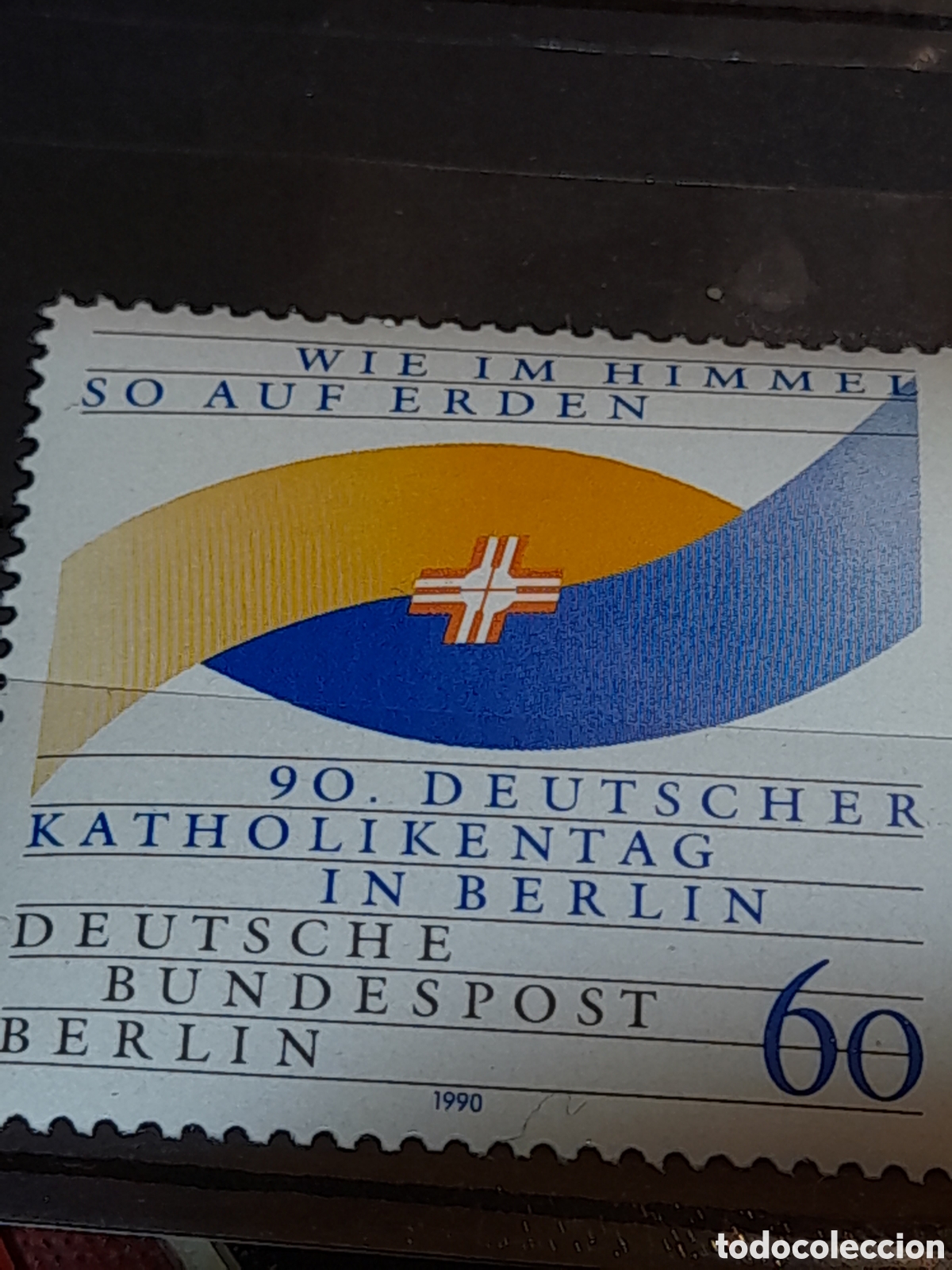 Sellos: Sello Alemania, Berlin nuevo 1990. 90 dia catolicos. Religion. Creencias. Cruz. Emblema. Cintas