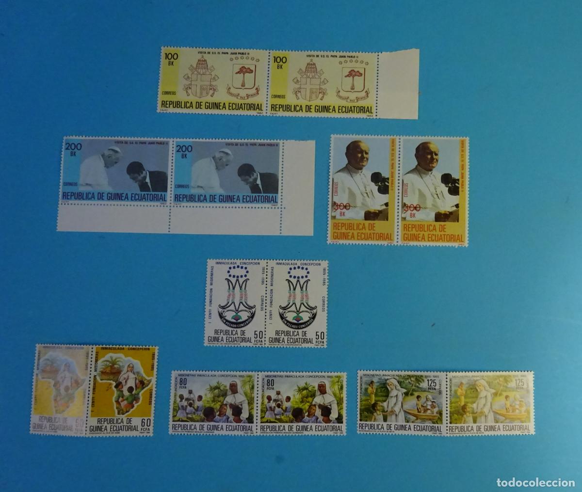 Sellos: GUINEA ECUATORIAL. SELLOS VISITA S.S. EL PAPA JUAN PABLO II. MISIONERAS INMACULADA. EN BLOQUE DE DOS