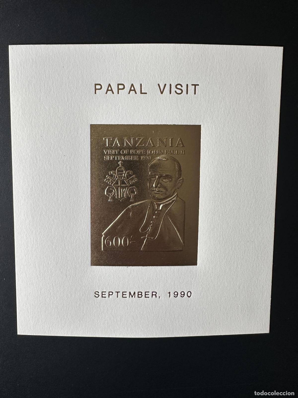 Sellos: Tanzania 1990 Mi. &iquest;Bl.? S/S Gold Papa Juan Pablo II Papst Visita papal