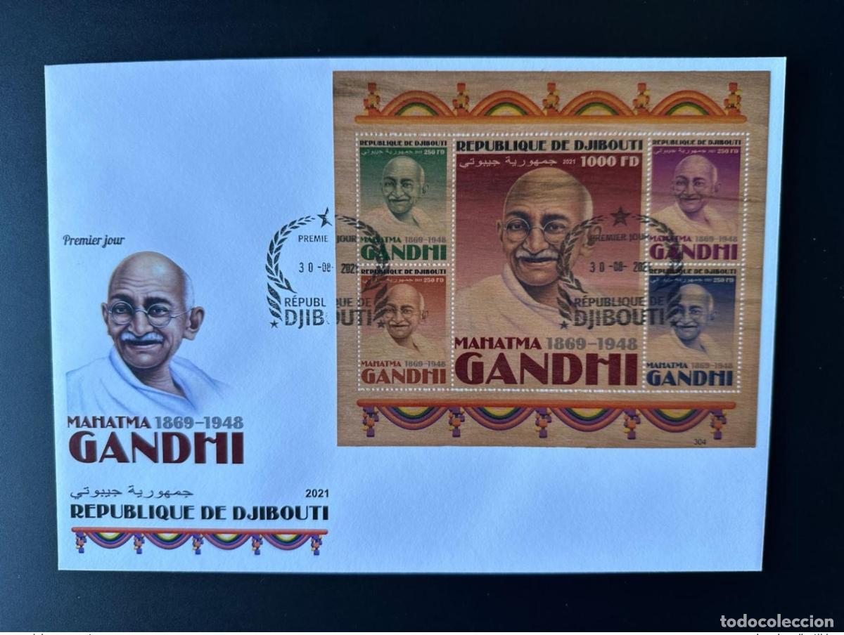 Sellos: Yibuti 2020 Mi. 4658 - 4662 Kb. FDC Wood Mohandas Mahatma Gandhi India