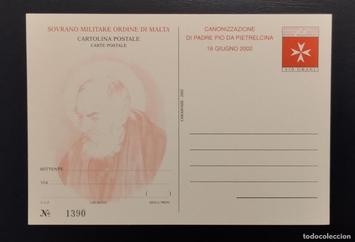 Sellos: SMOM Cartolina postal Orden de Malta canonizaci&oacute;n Padre P&iacute;o 2002 nuevo
