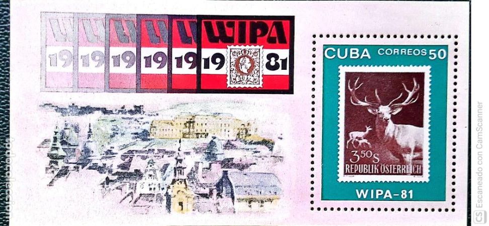 Sellos: Cuba. HB 66 Wipa'81. Ciervo. Sellos nuevos y numeraci&oacute;n Yvert