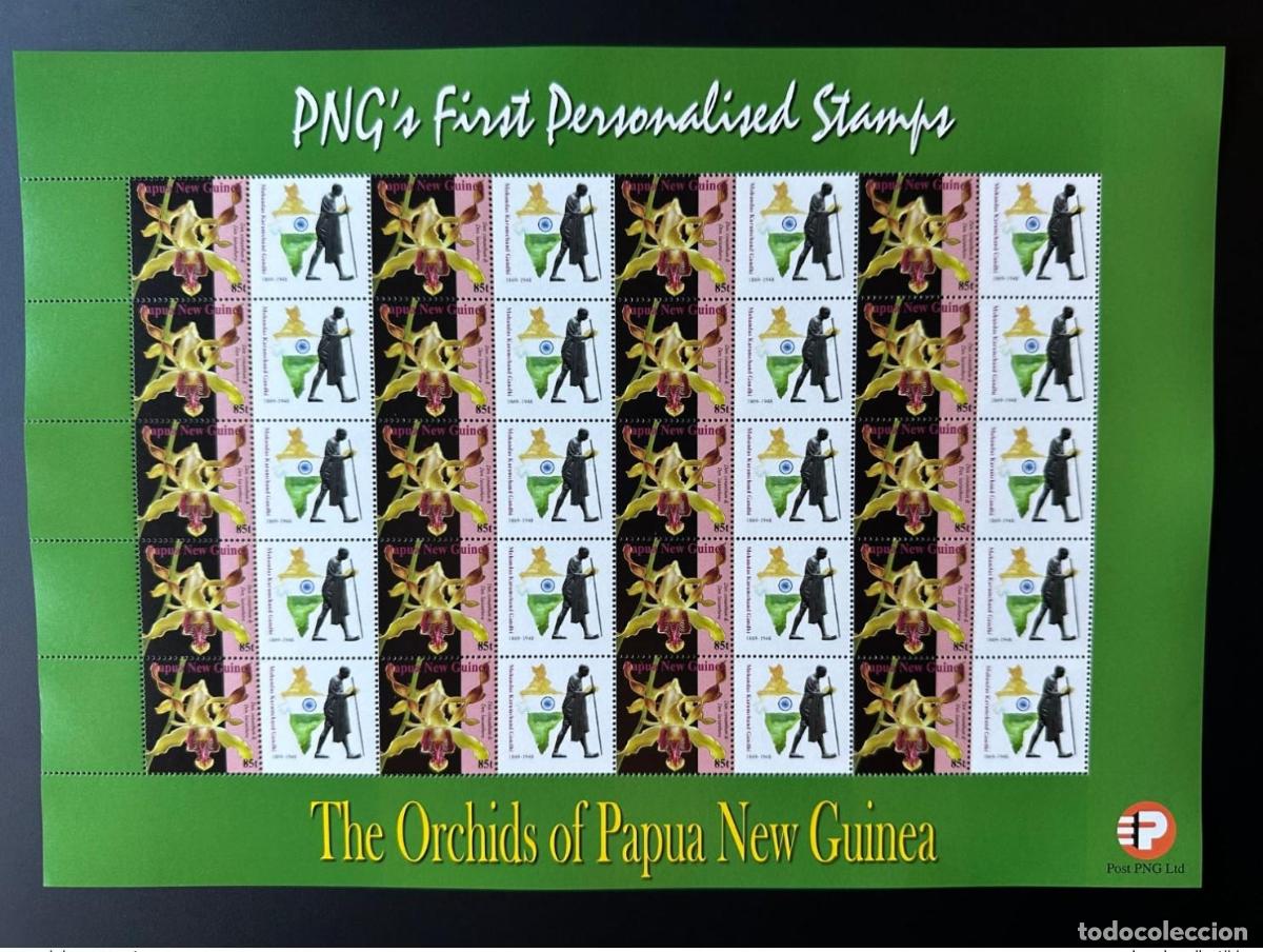 Sellos: Pap&uacute;a Nueva Guinea PNG 2007 Mi. 1244 Flores de orqu&iacute;dea Gandhi India personalizadas